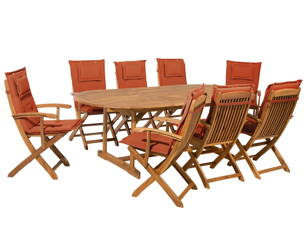 Set da giardino legno 8 posti con cuscini terracotta MAUI Easy Storage
