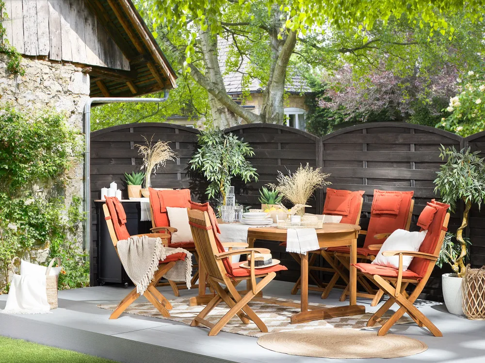 Set da giardino legno 8 posti con cuscini terracotta MAUI Easy Storage