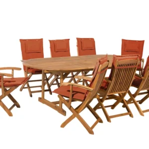 Set da giardino legno 8 posti con cuscini terracotta MAUI per Giardino e Spiaggia