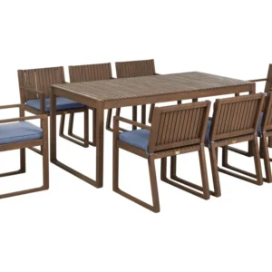 Set da giardino 8 posti legno di acacia cupo con cuscini blu SASSARI