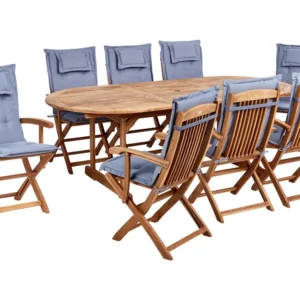 Set da giardino 8 posti legno di acacia evidente con cuscini blu MAUI II