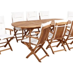 Set da giardino 8 posti legno di acacia limpido con cuscini bianco sporco MAUI II