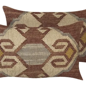 Set 2 Jute Cushions Geometric Pattern 30 x 50 cm Multicolour URPAD
