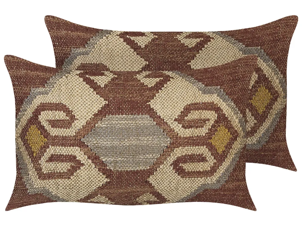 Set 2 Jute Cushions Geometric Pattern 30 x 50 cm Multicolour URPAD