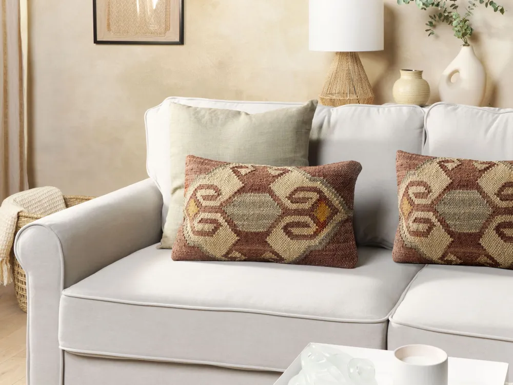 Set 2 Jute Cushions Geometric Pattern 30 x 50 cm Multicolour URPAD