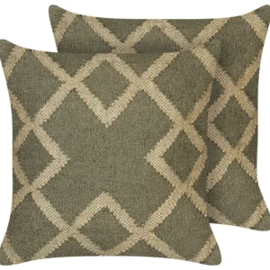 Set 2 Jute Cushions 45 x 45 cm Green and Crema GOPI