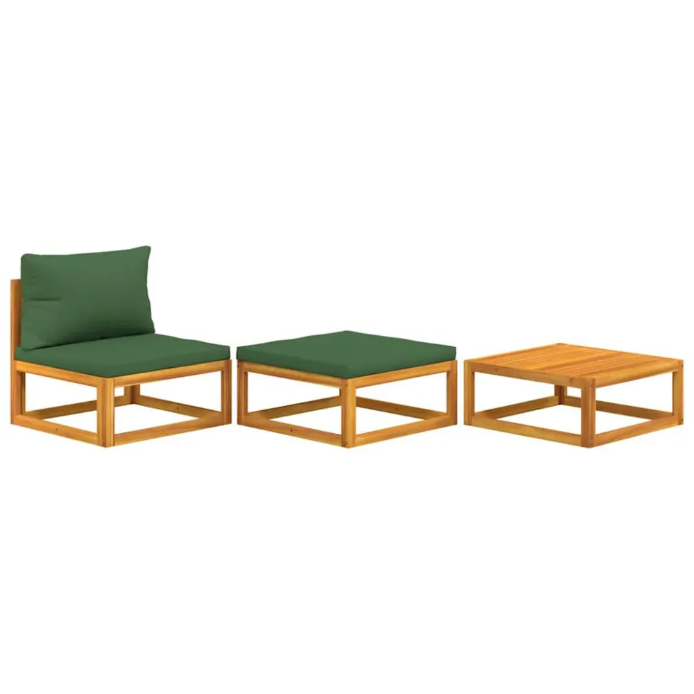 Set Mobili da Giardino 3pz con Cuscini Legno Massello di Acacia con Cuscino Estraibile