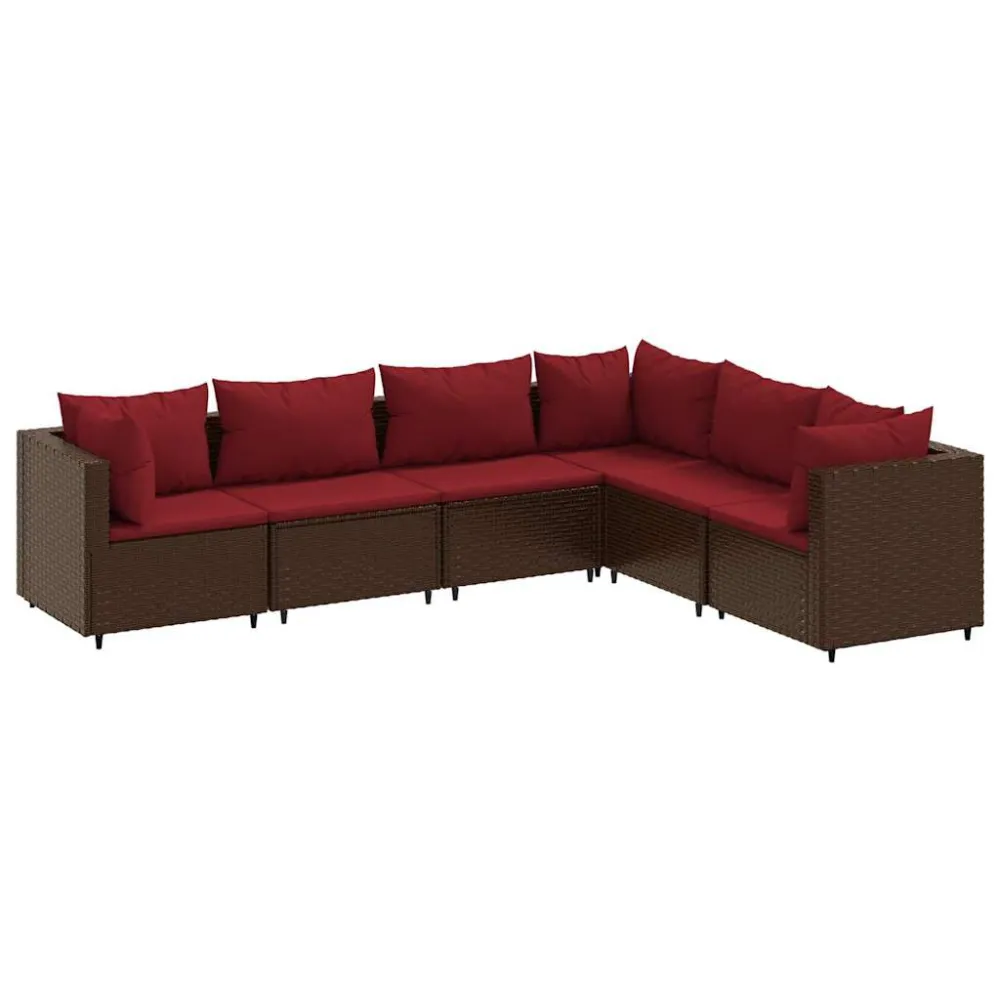 Set Mobili da Giardino 6pz con Cuscini Polyrattan Marrone Easy Storage