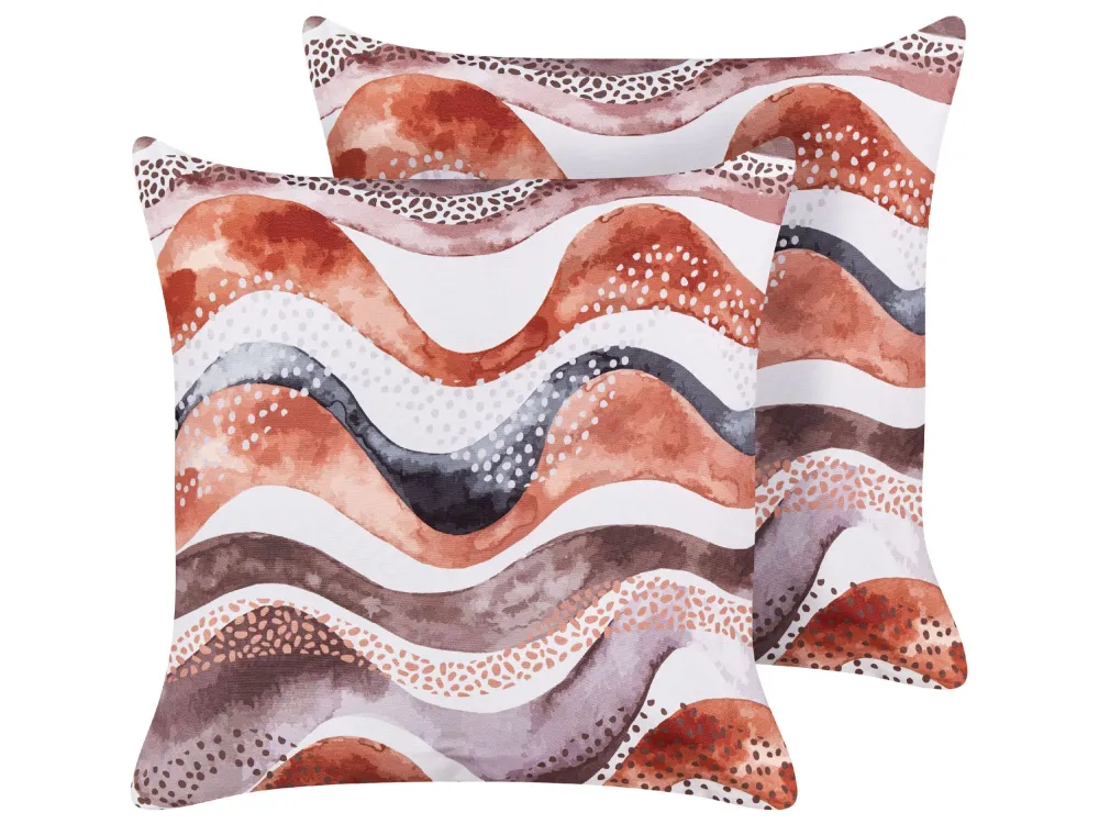 Set 2 Outdoor Cushions Abstract Pattern 45 x 45 cm Brown SEBORGA