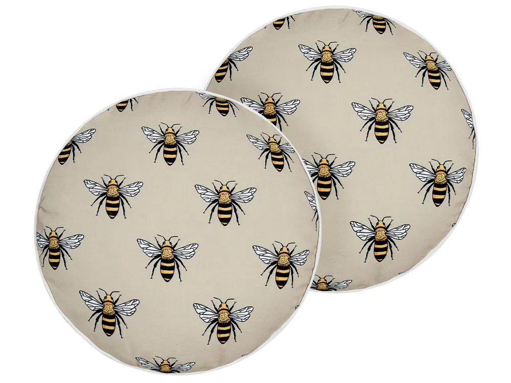 Set 2 Outdoor Cushions Bee Pattern ⌀ 40 cm Camoscio CANNETO