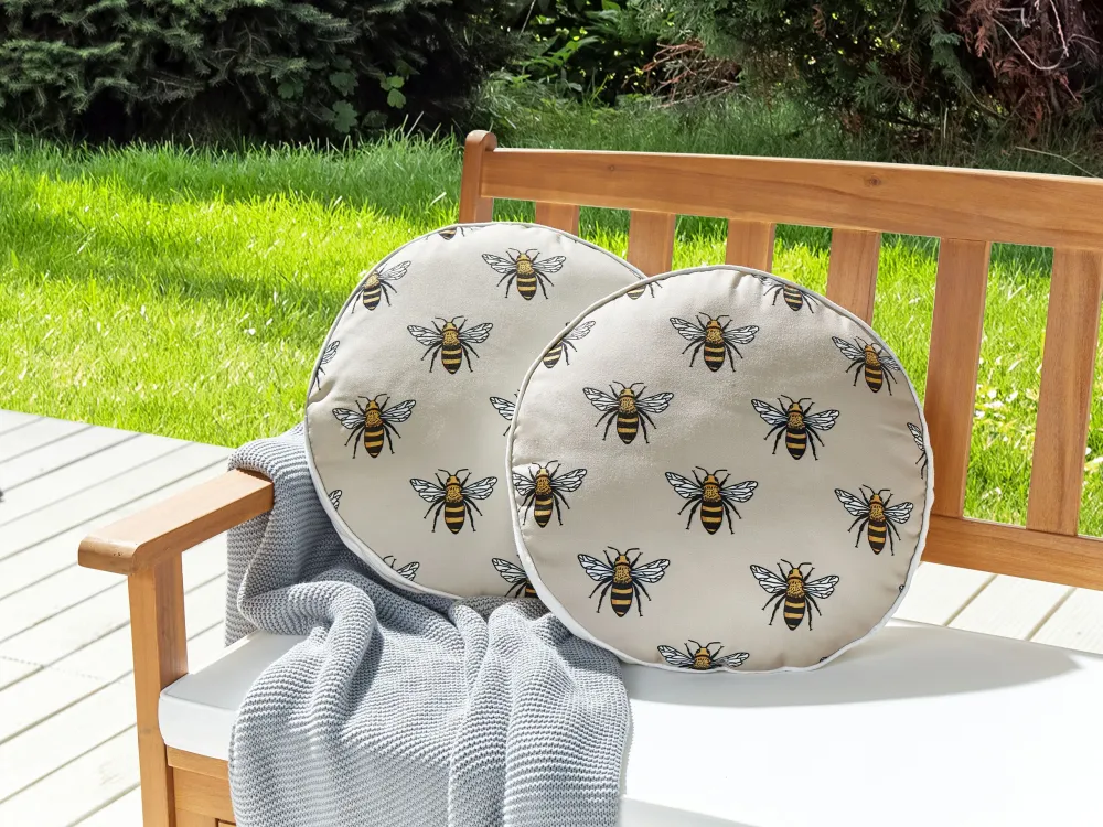 Set 2 Outdoor Cushions Bee Pattern ⌀ 40 cm Camoscio CANNETO