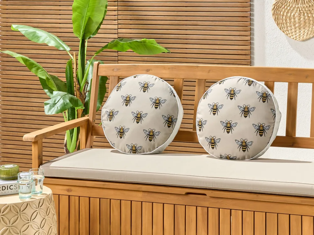 Set 2 Outdoor Cushions Bee Pattern ⌀ 40 cm Camoscio CANNETO
