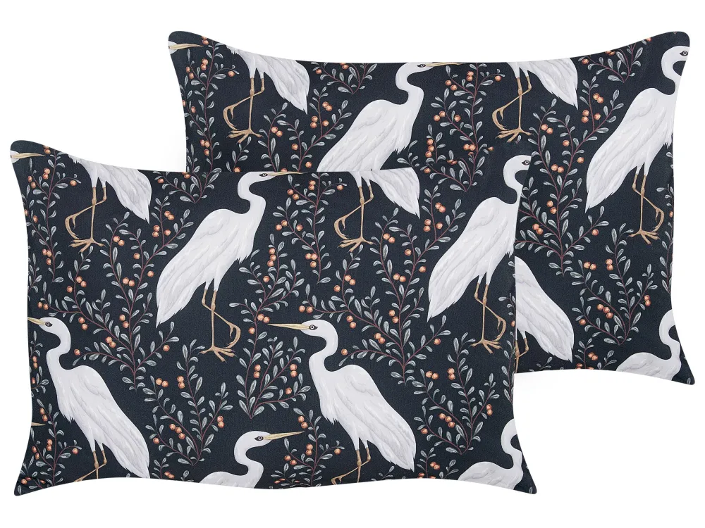 Set 2 Outdoor Cushions Birds Motif 40 x 60 cm Nero puro PIANAZZO