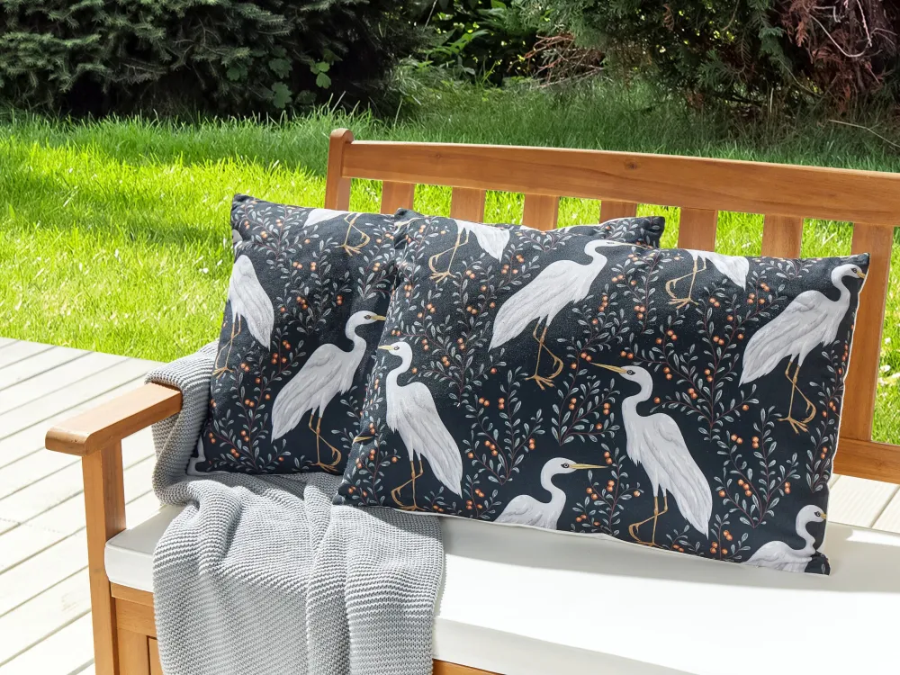 Set 2 Outdoor Cushions Birds Motif 40 x 60 cm Nero puro PIANAZZO