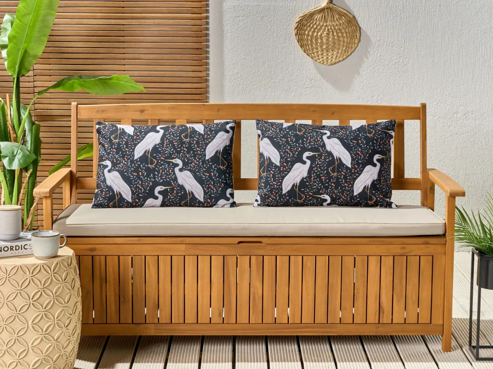 Set 2 Outdoor Cushions Birds Motif 40 x 60 cm Nero puro PIANAZZO