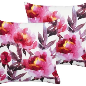 Set 2 Outdoor Cushions Floral Pattern 45 x 45 cm White and Pink LANROSSO