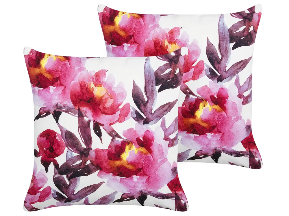 Set 2 Outdoor Cushions Floral Pattern 45 x 45 cm White and Pink LANROSSO