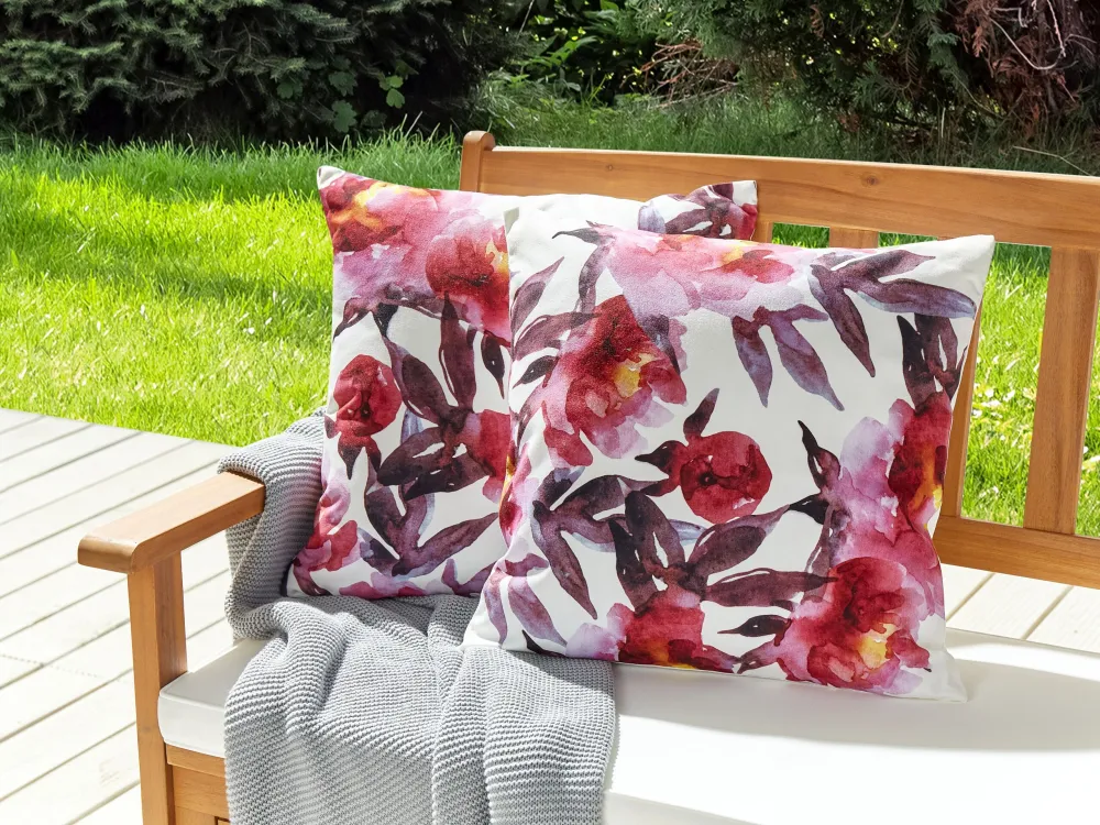 Set 2 Outdoor Cushions Floral Pattern 45 x 45 cm White and Pink LANROSSO