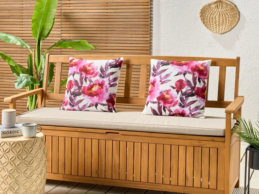 Set 2 Outdoor Cushions Floral Pattern 45 x 45 cm White and Pink LANROSSO