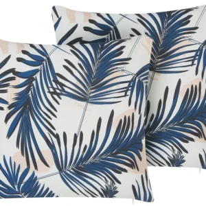 Set 2 Outdoor Cushions Leaf Motif 45 x 45 cm Blue ELATI