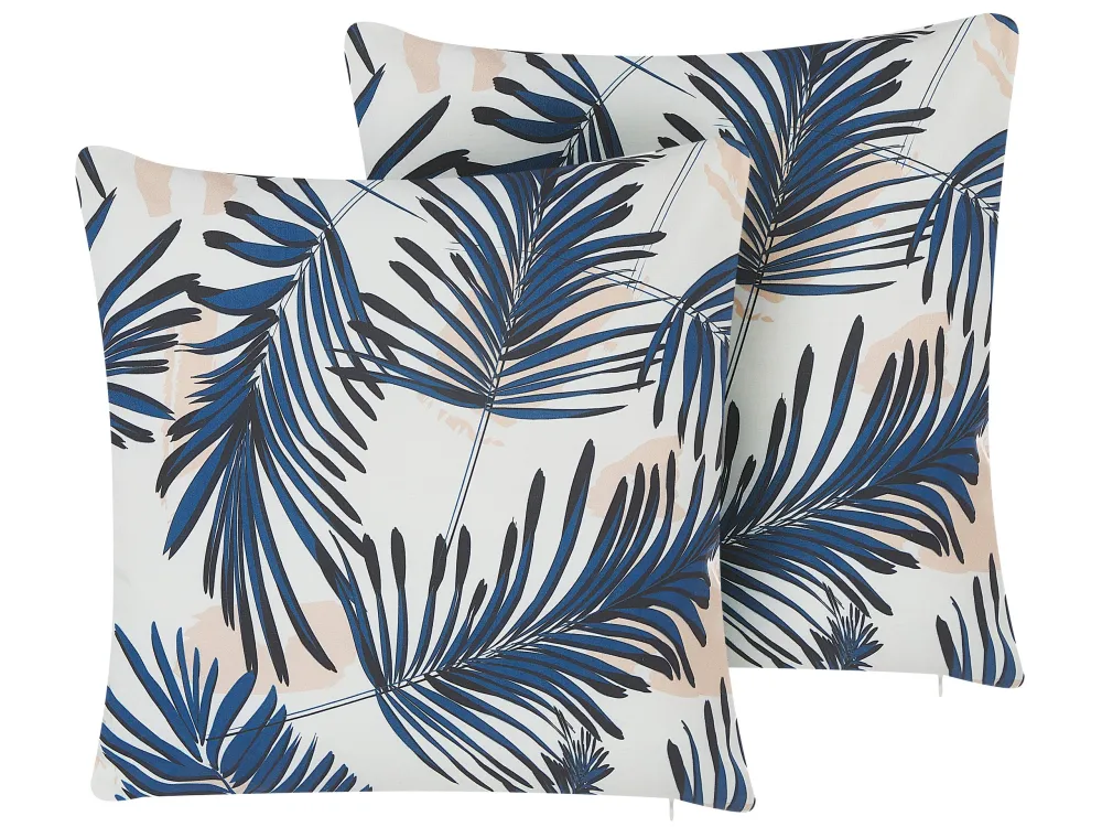 Set 2 Outdoor Cushions Leaf Motif 45 x 45 cm Blue ELATI