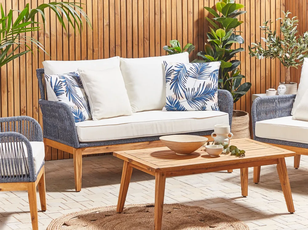 Set 2 Outdoor Cushions Leaf Motif 45 x 45 cm Blue ELATI