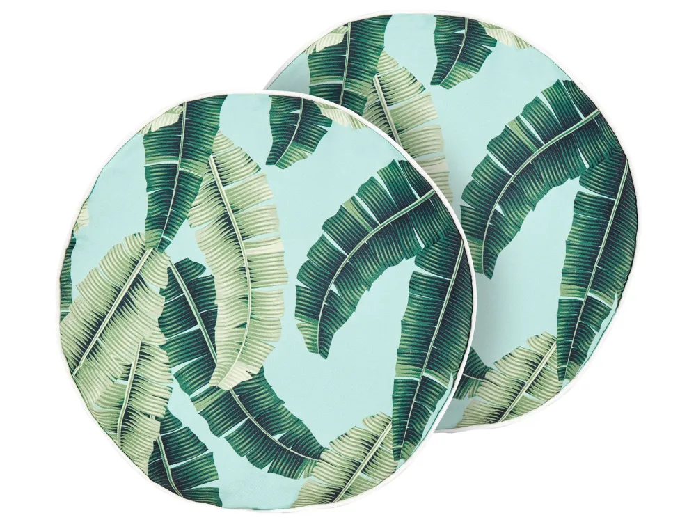 Set 2 Outdoor Cushions Leaf Motif ⌀ 40 cm Green BOISSANO