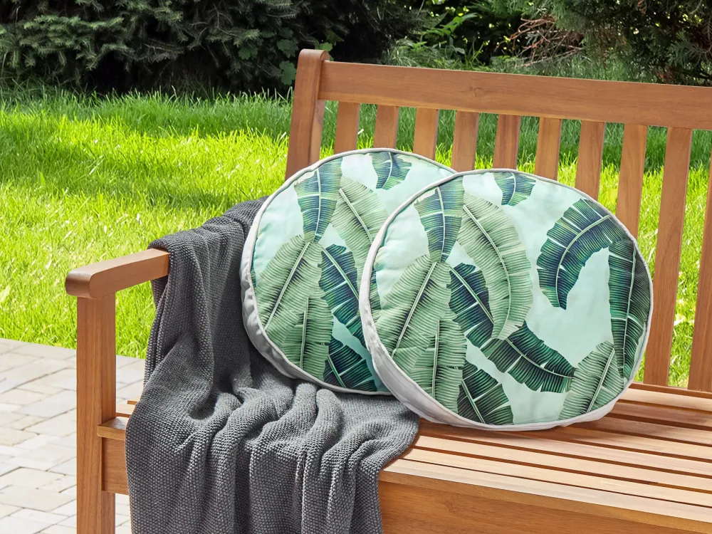 Set 2 Outdoor Cushions Leaf Motif ⌀ 40 cm Green BOISSANO
