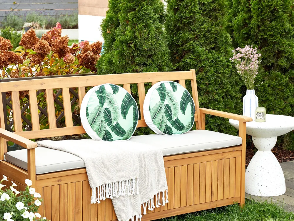 Set 2 Outdoor Cushions Leaf Motif ⌀ 40 cm Green BOISSANO