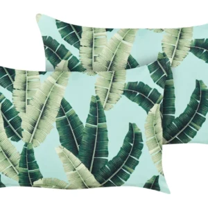 Set 2 Outdoor Cushions Leaf Motif 40 x 60 cm Green BOISSANO