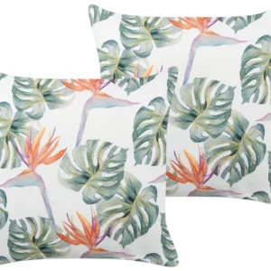 Set 2 Outdoor Cushions Leaf Motif 45 x 45 cm Multicolour TORRAZZO