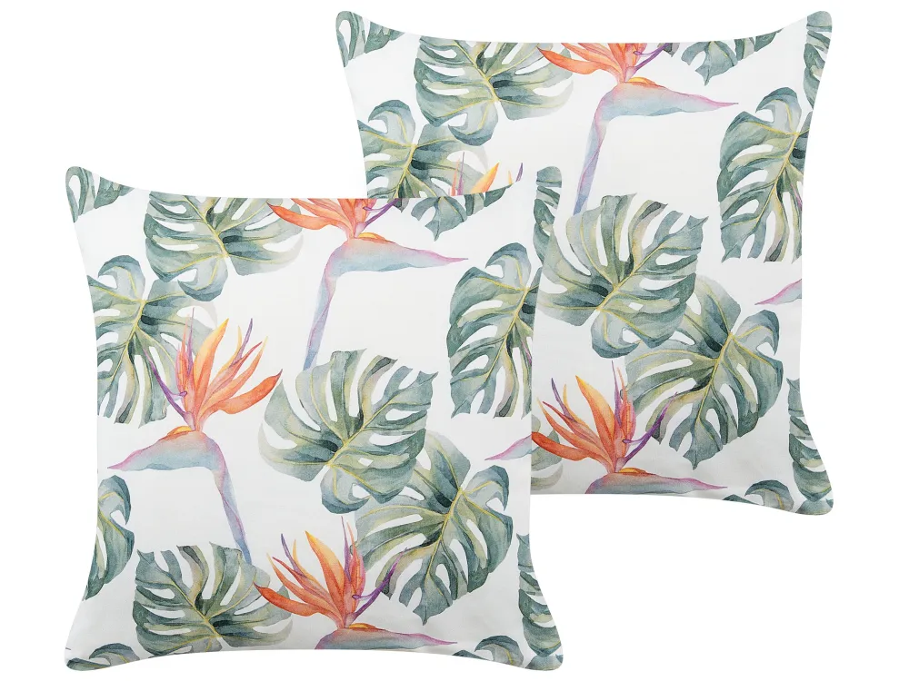 Set 2 Outdoor Cushions Leaf Motif 45 x 45 cm Multicolour TORRAZZO