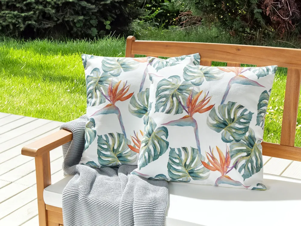 Set 2 Outdoor Cushions Leaf Motif 45 x 45 cm Multicolour TORRAZZO