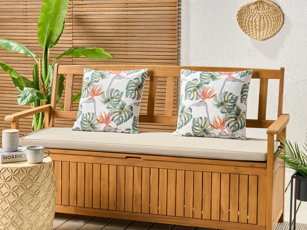 Set 2 Outdoor Cushions Leaf Motif 45 x 45 cm Multicolour TORRAZZO