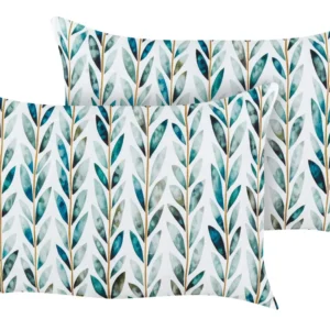 Set 2 Outdoor Cushions Leaf Motif 40 x 60 cm White and Green LOANO