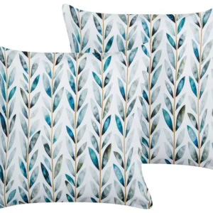 Set 2 Outdoor Cushions Leaf Motif 45 x 45 cm White and Green LOANO
