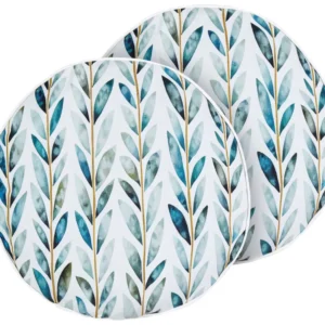 Set 2 Outdoor Cushions Leaf Motif ⌀ 40 cm White and Green LOANO