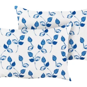Set 2 Outdoor Cushions Leaf Motif 40 x 60 cm White and Blue TORBORA