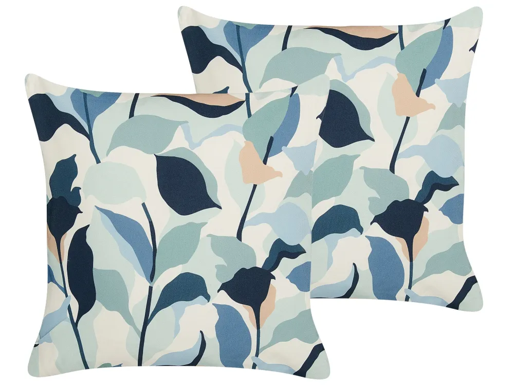 Set 2 Outdoor Cushions Leaf Pattern 45 x 45 cm Blue VEGLINO