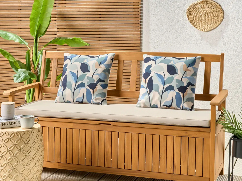 Set 2 Outdoor Cushions Leaf Pattern 45 x 45 cm Blue VEGLINO