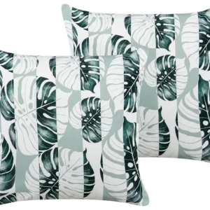 Set 2 Outdoor Cushions Leaf Pattern 45 x 45 cm Green TERMINI