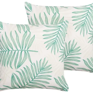 Set 2 Outdoor Cushions Leaf Pattern 45 x 45 cm Panna and Green POGGIO