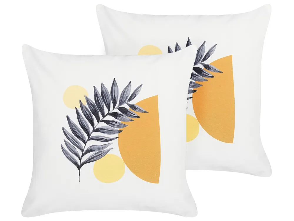Set 2 Outdoor Cushions Leaf Pattern 45 x 45 cm White VIOZENE
