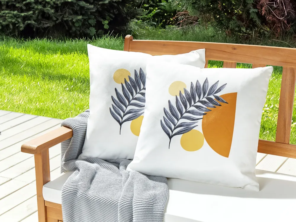 Set 2 Outdoor Cushions Leaf Pattern 45 x 45 cm White VIOZENE
