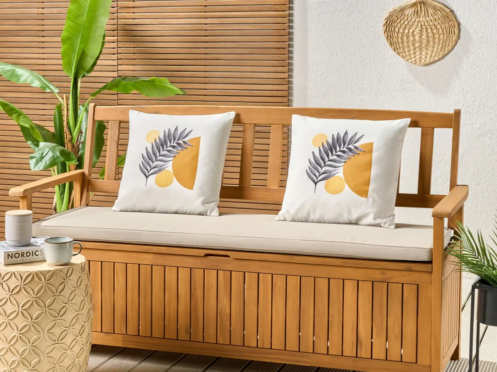 Set 2 Outdoor Cushions Leaf Pattern 45 x 45 cm White VIOZENE