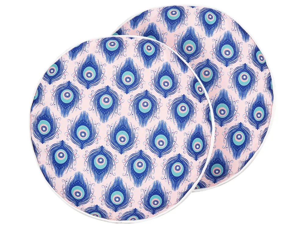 Set 2 Outdoor Cushions Peacock Pattern ⌀ 40 cm Blue and Pink CERIANA