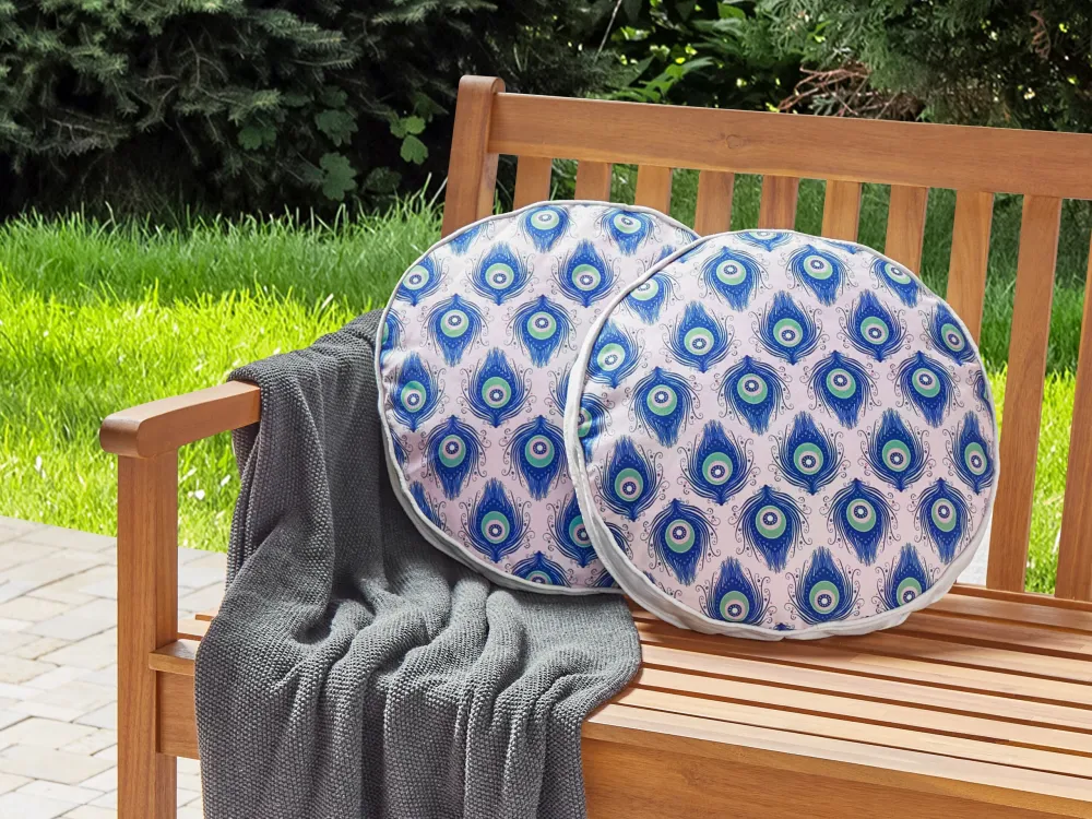 Set 2 Outdoor Cushions Peacock Pattern ⌀ 40 cm Blue and Pink CERIANA