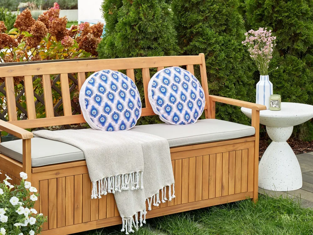 Set 2 Outdoor Cushions Peacock Pattern ⌀ 40 cm Blue and Pink CERIANA