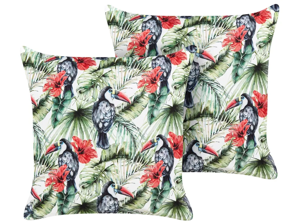 Set 2 Outdoor Cushions Toucan Pattern 45 x 45 cm Multicolour MALLARE