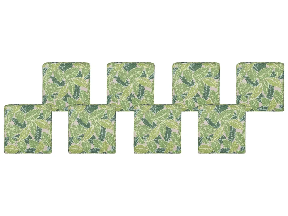 Set 8 Outdoor Seat Pad Cushions Leaf Pattern Green SASSARI con Schienale Regolabile